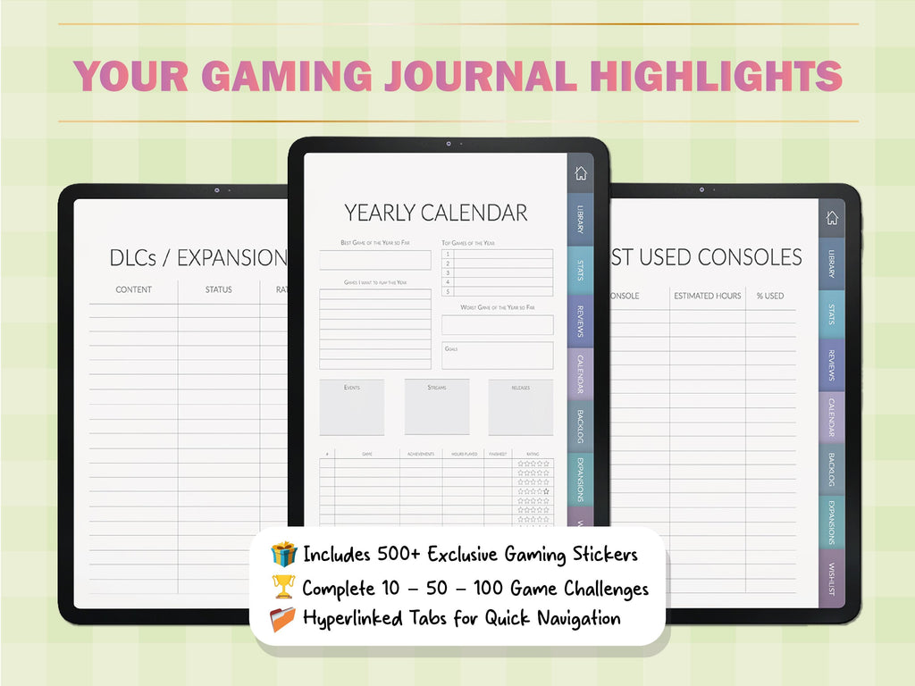 Kawaii Gaming Journal PRO: Interactive Gamer Logbook + 500 Stickers (GoodNotes)