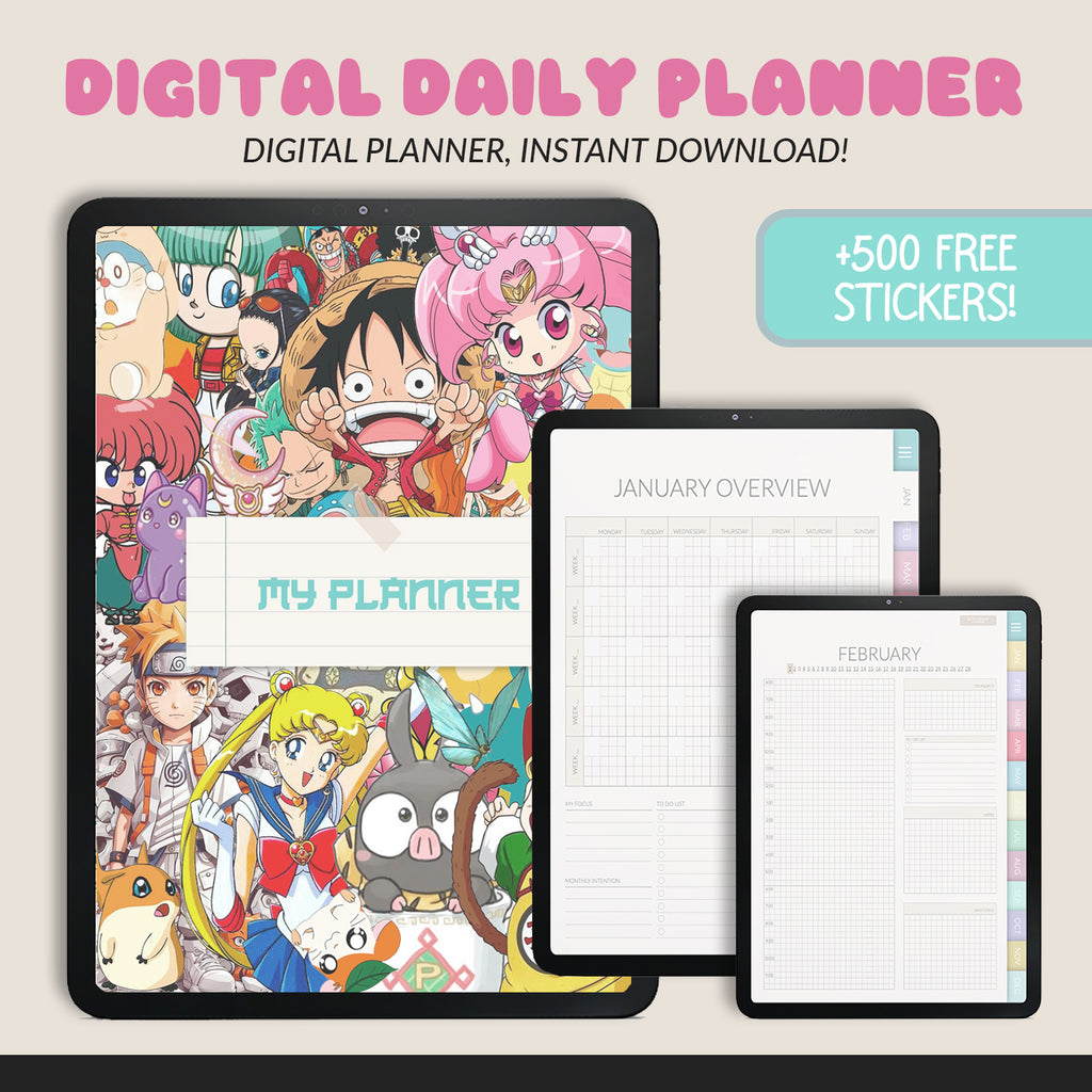 Undated Manga Style Daily Planner: iPad GoodNotes Compatible +500 Stickers