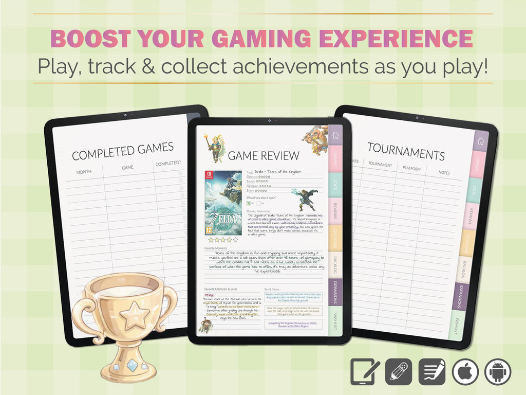Kawaii Gaming Journal PRO: Interactive Gamer Logbook + 500 Stickers (GoodNotes)