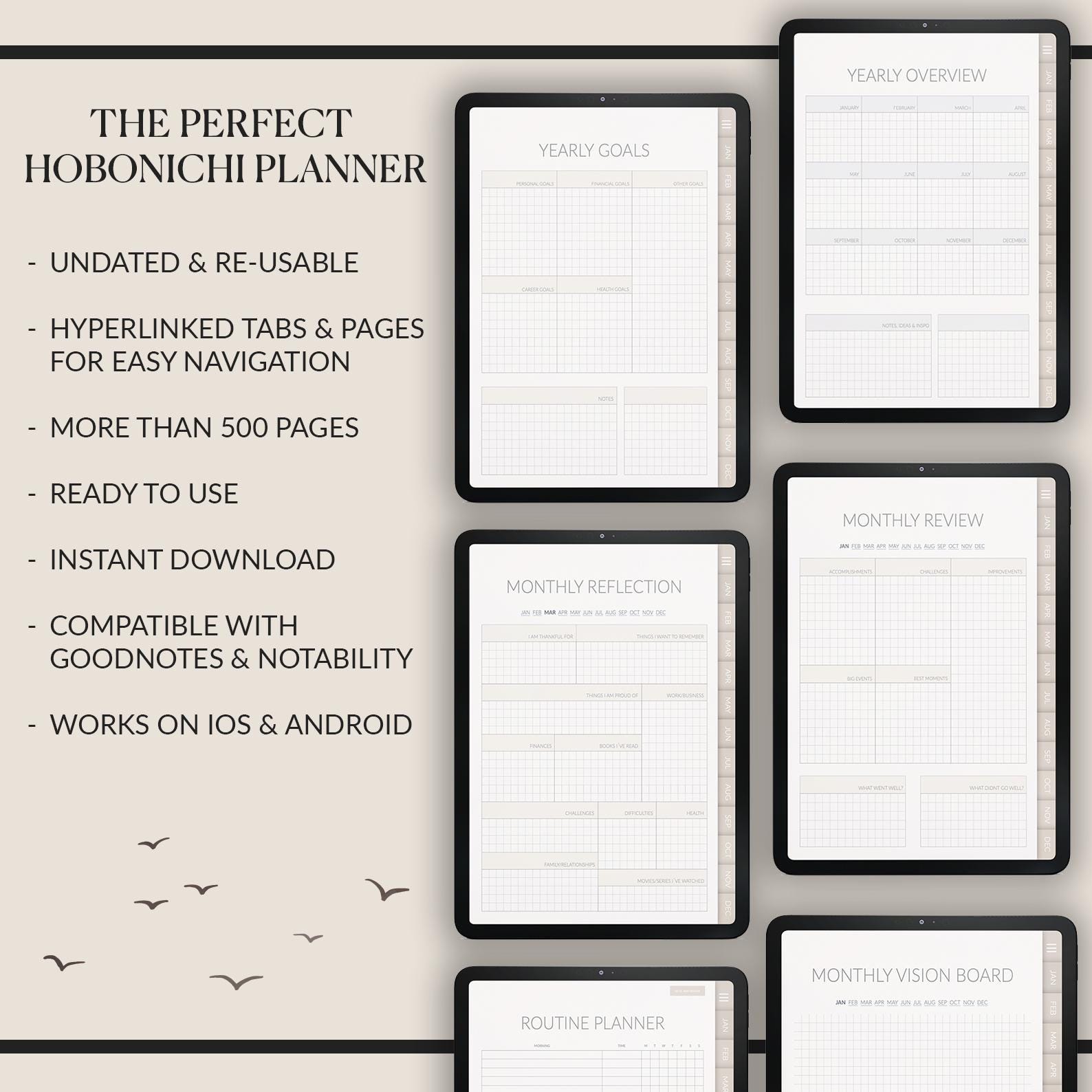 Undated Hobonichi Digital Planner: Daily, Weekly, Monthly