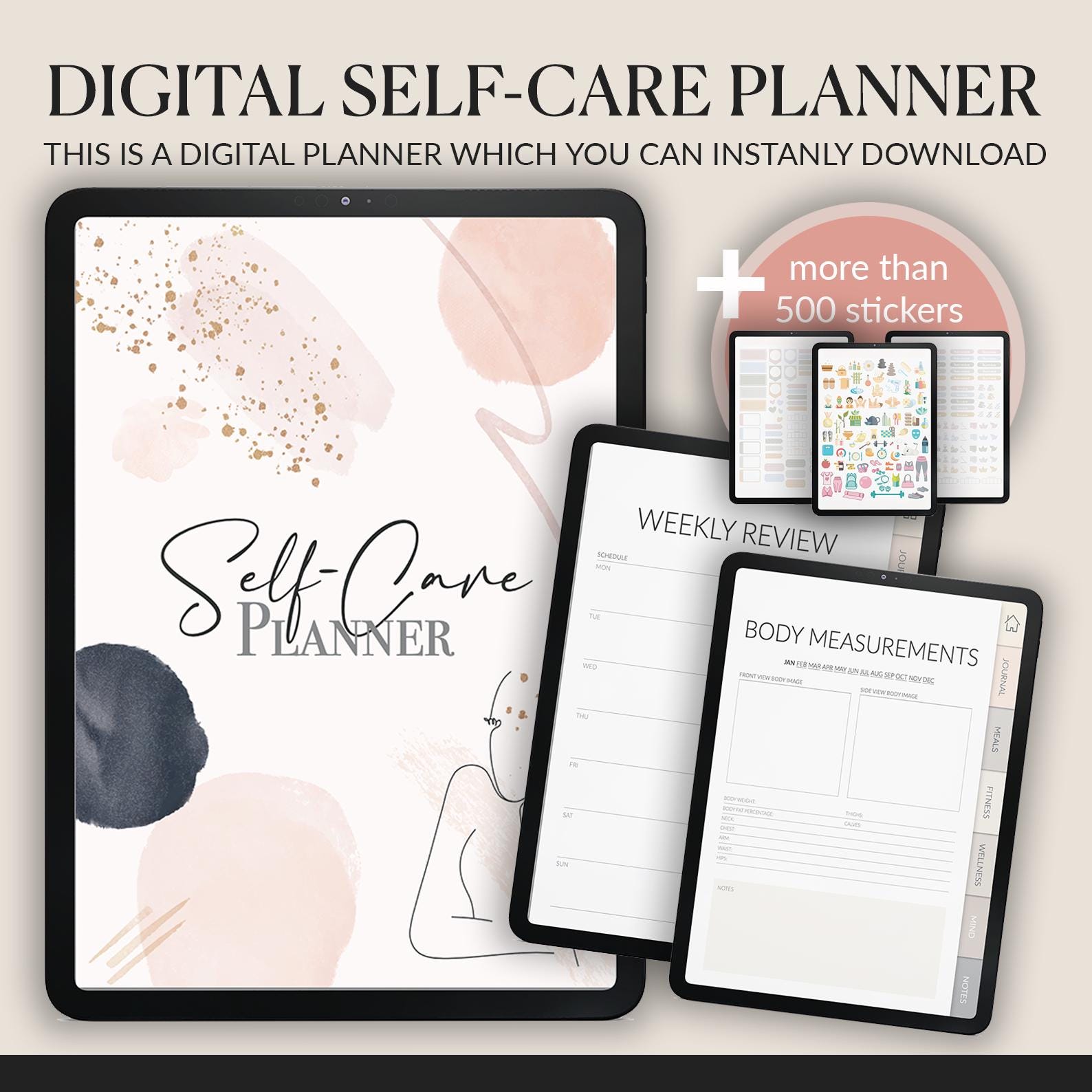 Self-Care Planner: Wellness Journal with 500+ Stickers (GoodNotes Compatible)