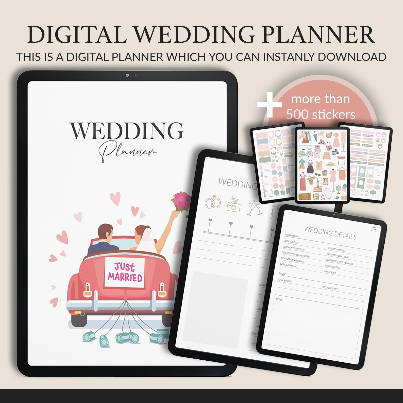 Wedding Planner: 500+ Stickers, Bridal Checklist (GoodNotes)