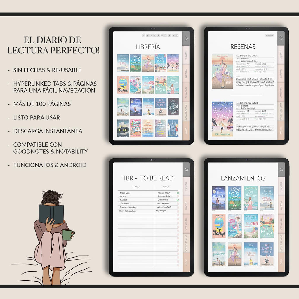 Diario de Lectura | +500 Stickers | Book Tracker | TBR Tracker