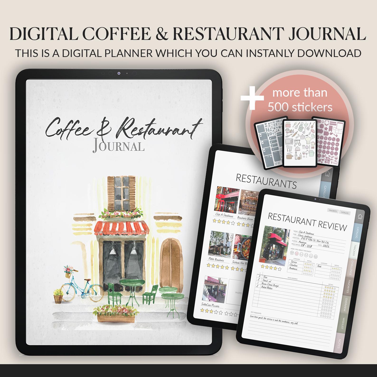 Coffee & Restaurant Journal: Foodie Review Tracker + 500 Stickers