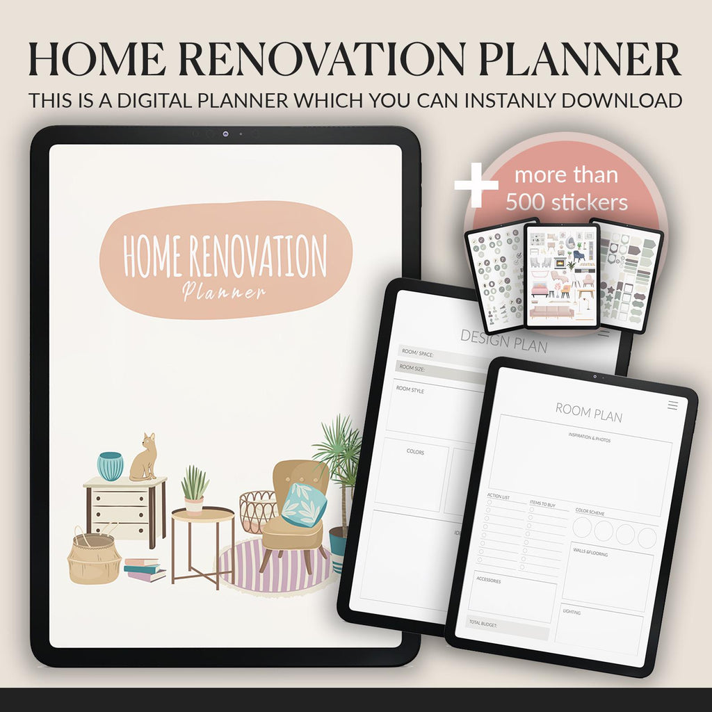 Home Renovation Planner: Project Management, Budget Tracker (500+ Stickers)