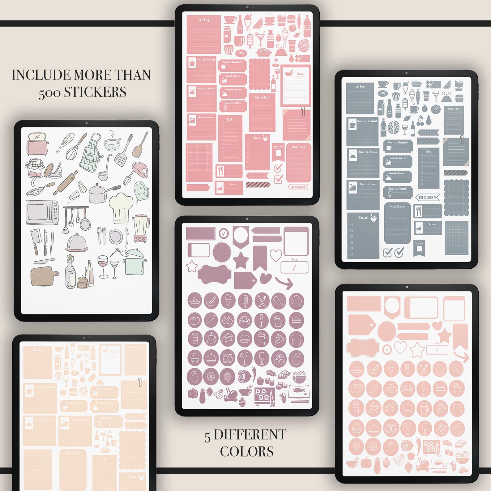 Digital Meal Planner: Weekly Prep & Grocery List (with 500+ Stickers)