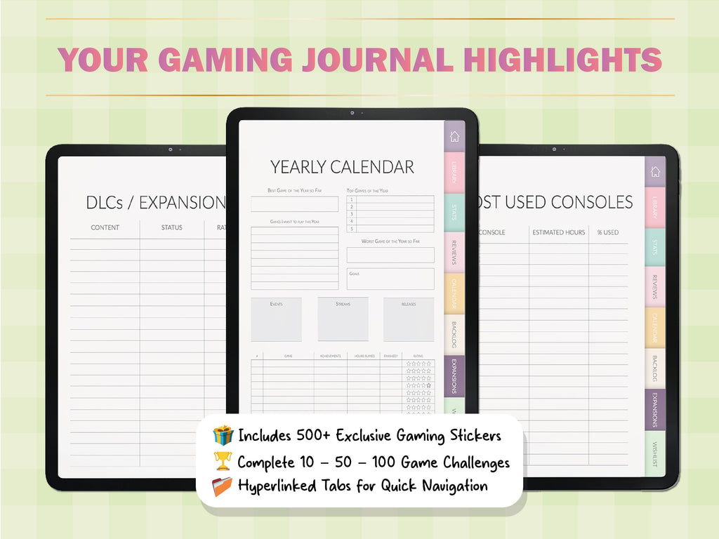 Kawaii Gaming Journal PRO: Interactive Gamer Logbook + 500 Stickers (GoodNotes)