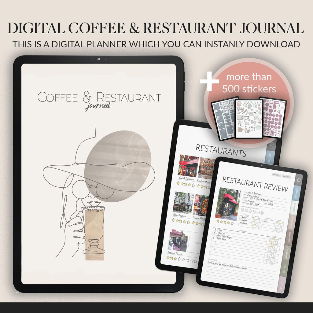 Coffee & Restaurant Journal: Foodie Review Tracker + 500 Stickers