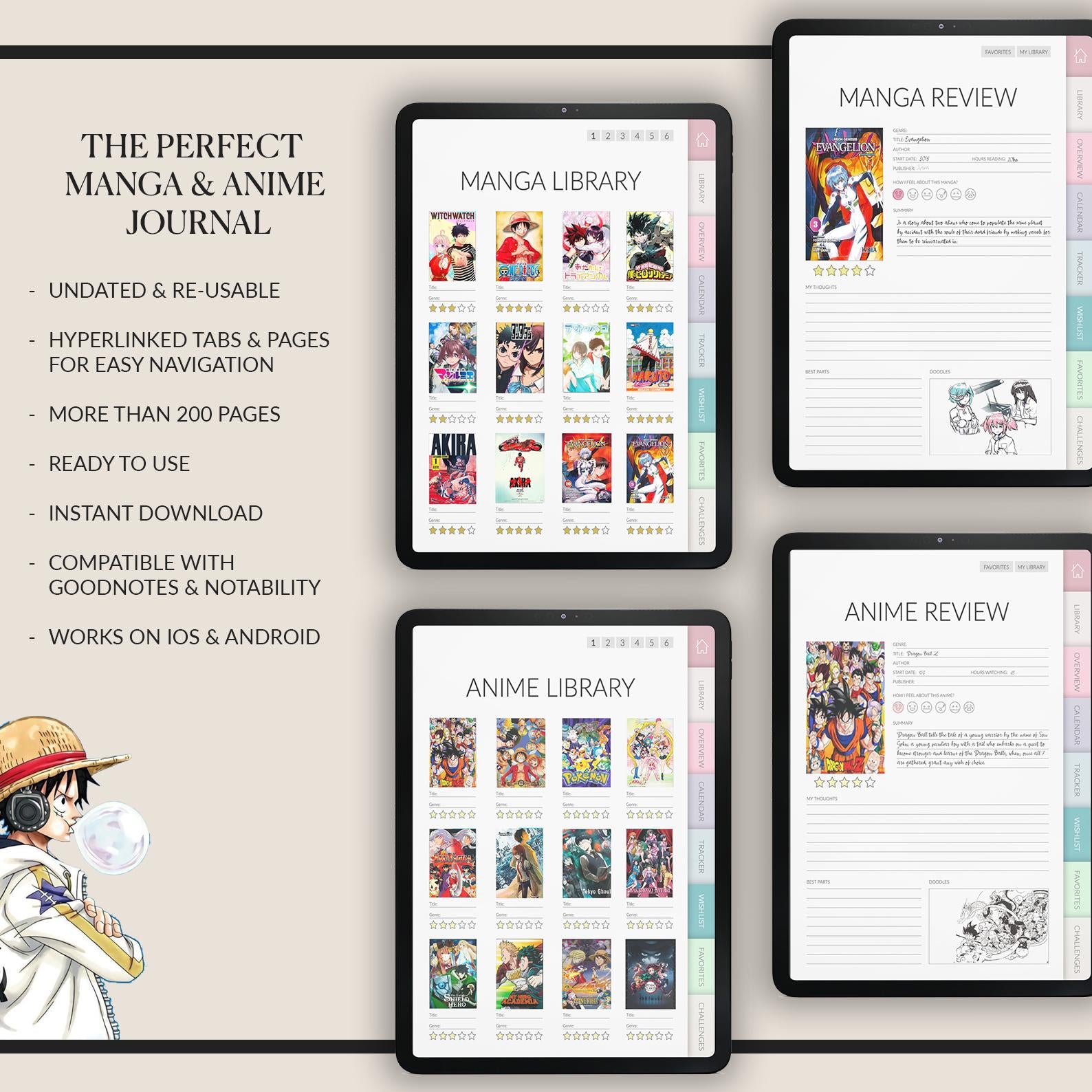 Manga & Anime Journal | Tracker | Wishlist | 500+ Stickers