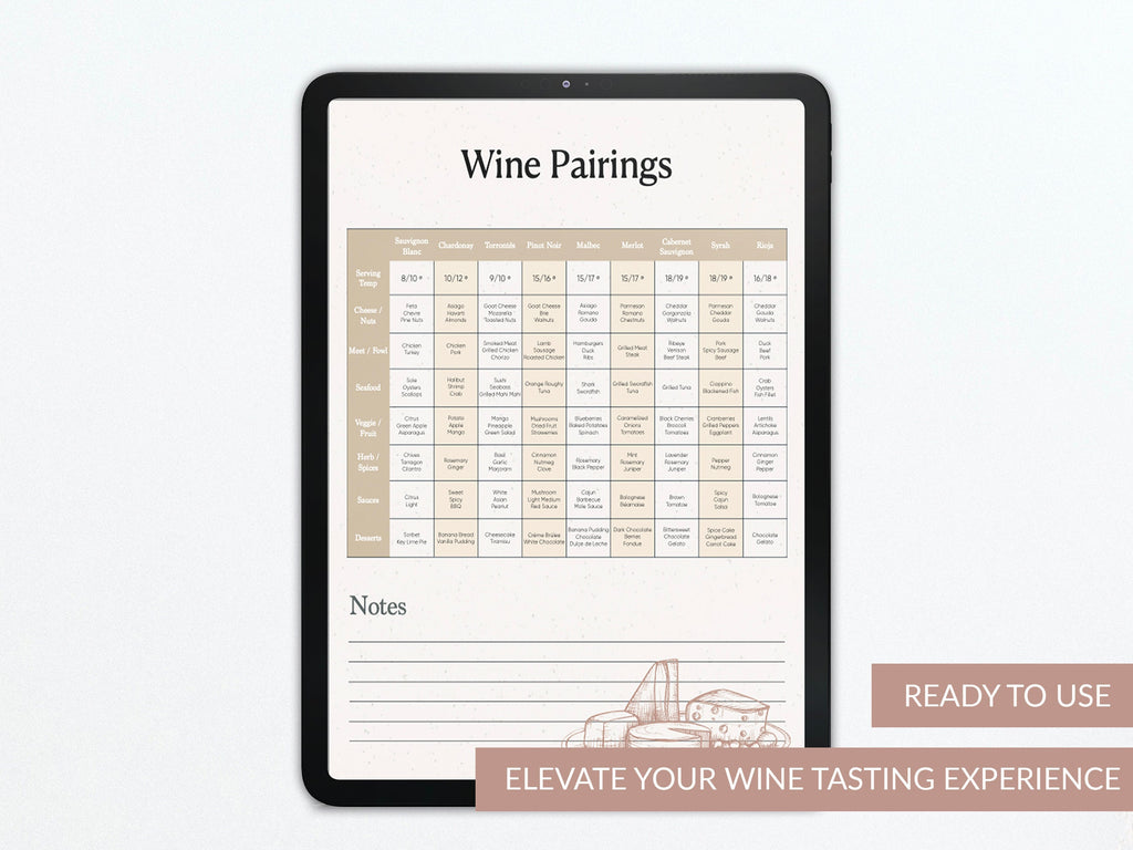 Wine Tasting Journal | Wine Log | Pairings | Foodie Lovers