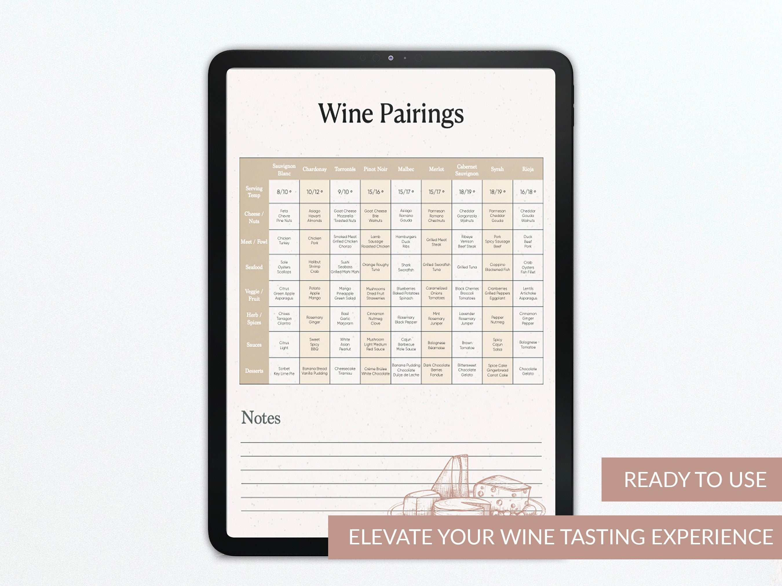Wine Tasting Journal | Wine Log | Pairings | Foodie Lovers