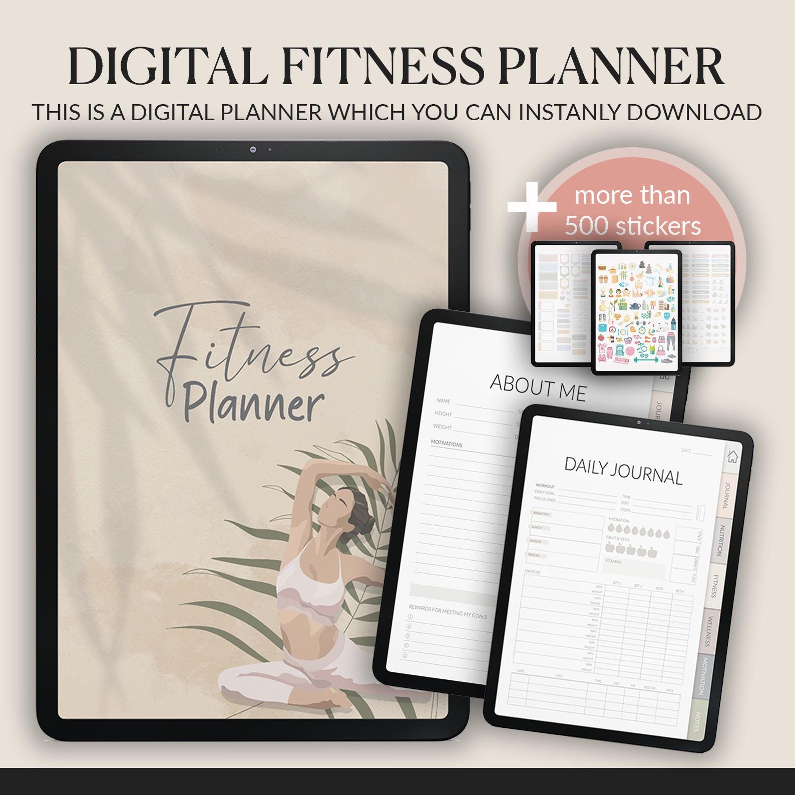 Fitness & Wellness Planner | Mood Tracker | Mindfulness Journal | Workout and Meal Organizer