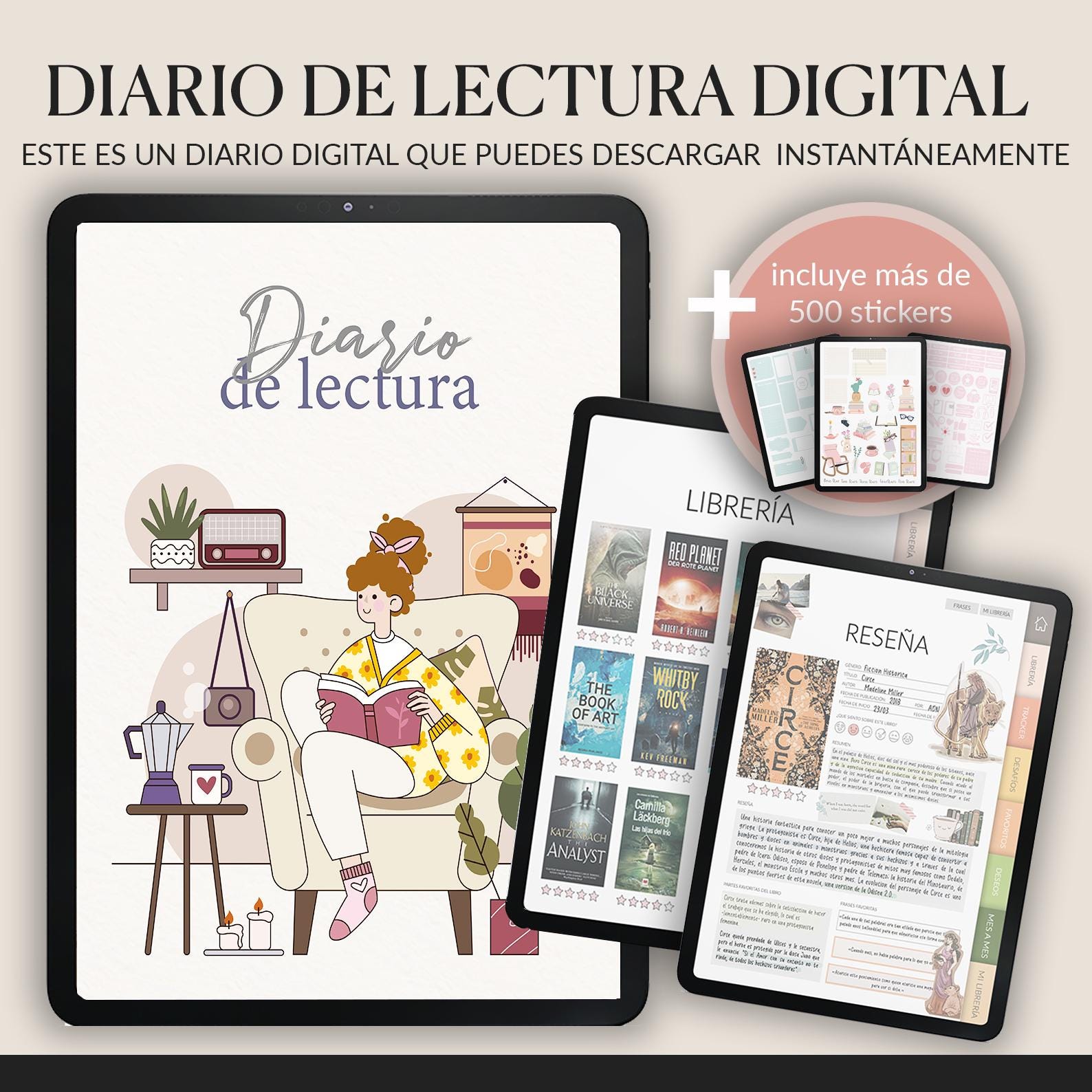 Diario de Lectura | +500 Stickers | Book Tracker