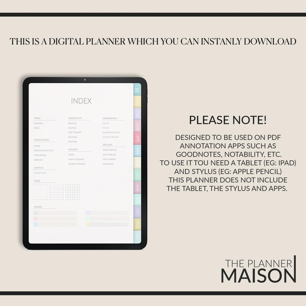 Undated Kawaii Daily Planner: iPad GoodNotes Compatible +500 Digital Stickers