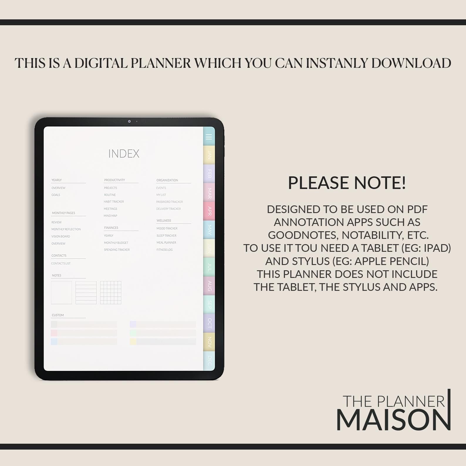 Undated Kawaii Daily Planner: iPad GoodNotes Compatible +500 Digital Stickers
