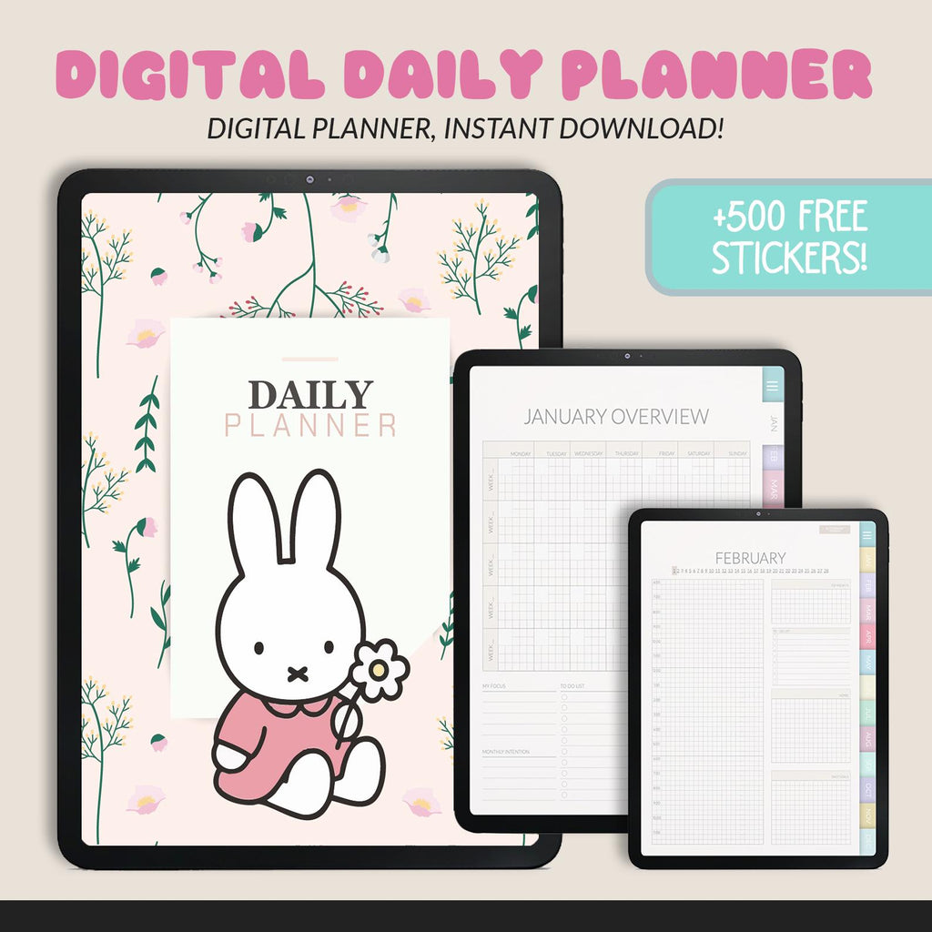 Undated Miffy Hobonichi Planner: iPad GoodNotes Compatible +500 Stickers
